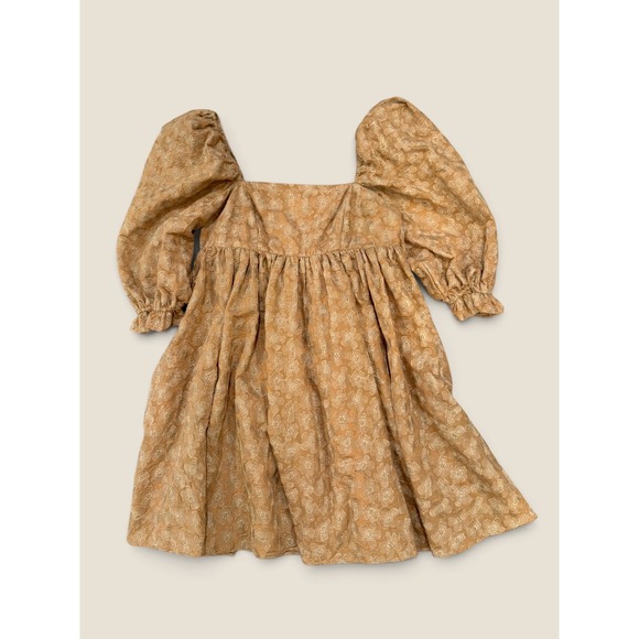 Storia Dresses & Skirts - Storia Tan Floral Fall Jacquard Puff Sleeve Babydoll Mini Dress Square Small